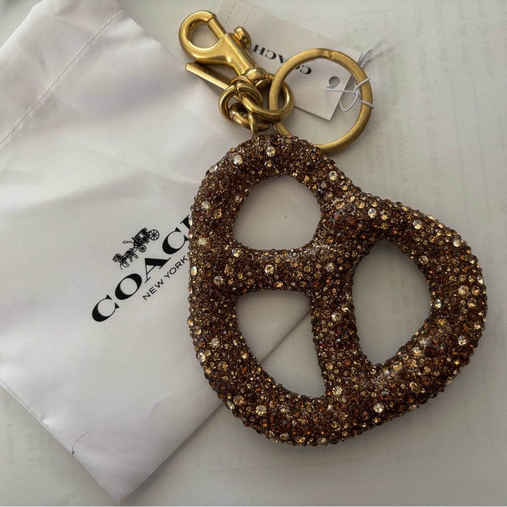 NWT Coach Gold Crystal Pretzel Charm with Gold-Tone Hardware